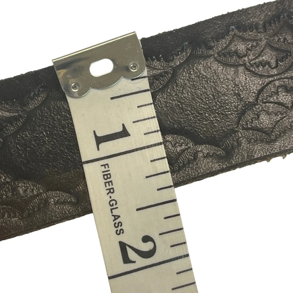 RJ Leather Mens Sz 38 Genuine Leather Belt Black Snaps-Allow New Buckle Embossed